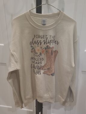 Womens Gildan Cream Sweatshirt with Floral Cowboy Boots Graphic